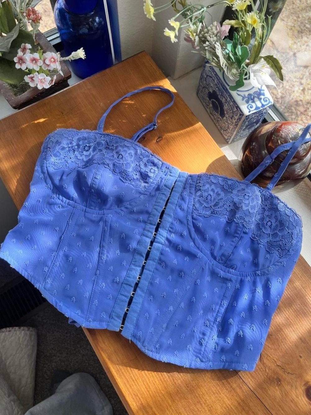 La Hearts Periwinkle Lace Corset Top